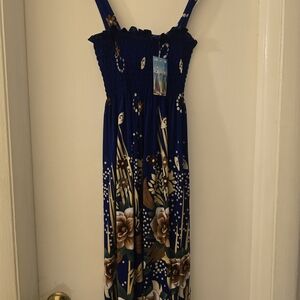 Floral Maxi Dress with Blue and Brown Accents